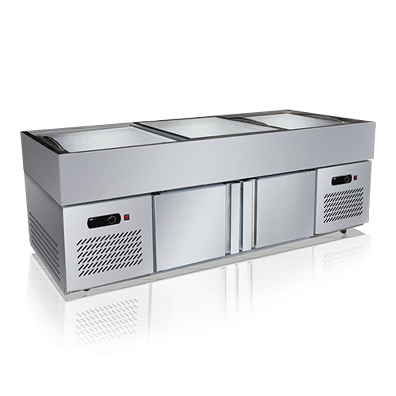 2m Glass Door Stainless Steel Ice Counter Cabinet